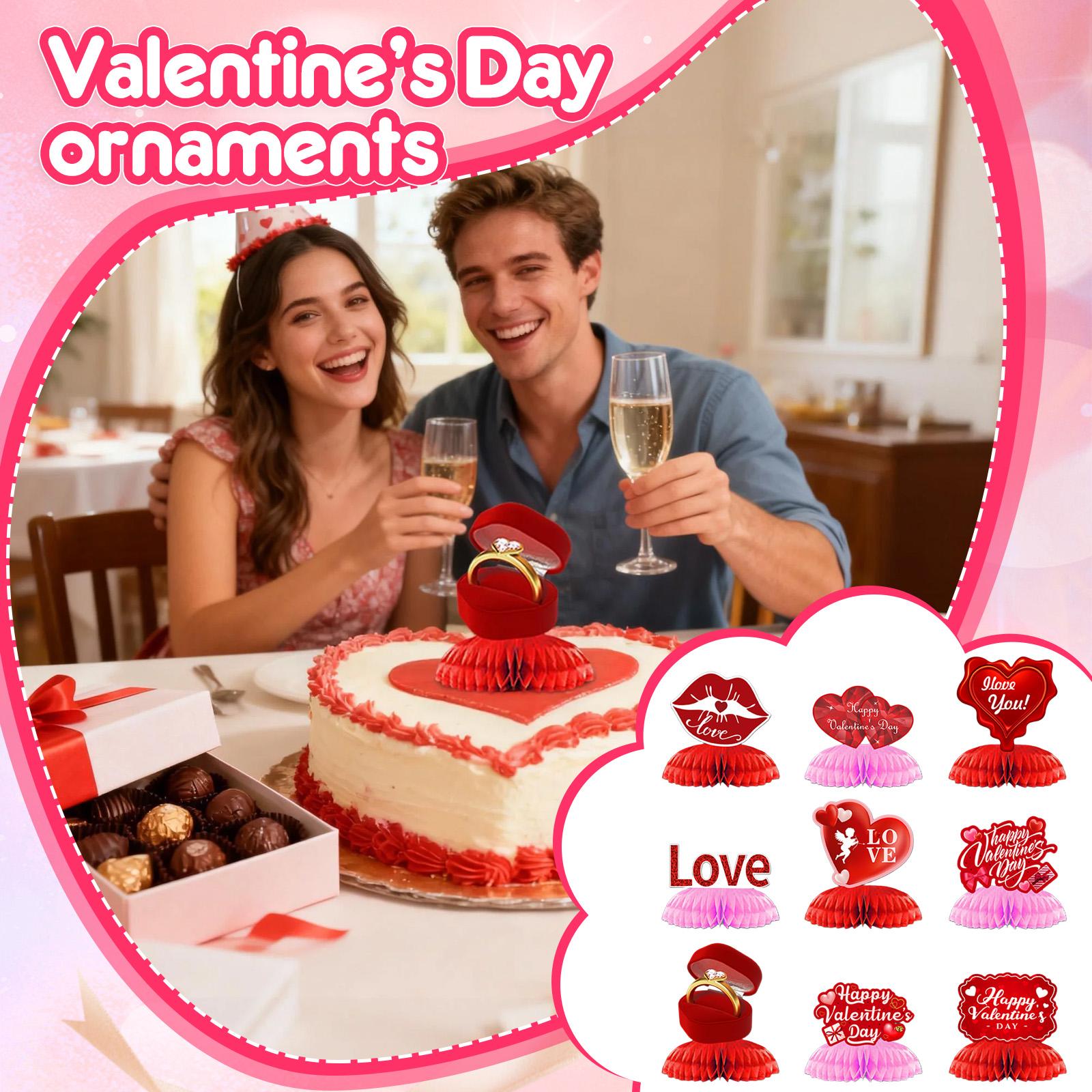

9pc Valentine s Day Honeycomb Center Decoration Set - Table Decorations Suitable For Lovers, Wedding Parties One Size