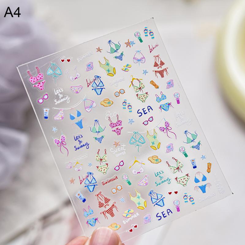 Kawaii Red Jelly Tomato Nail Art Sticker Bowknot Star Cute Summer Fruit 5D Fruit Self Adhesive Nail Art Decals For Summer Diy