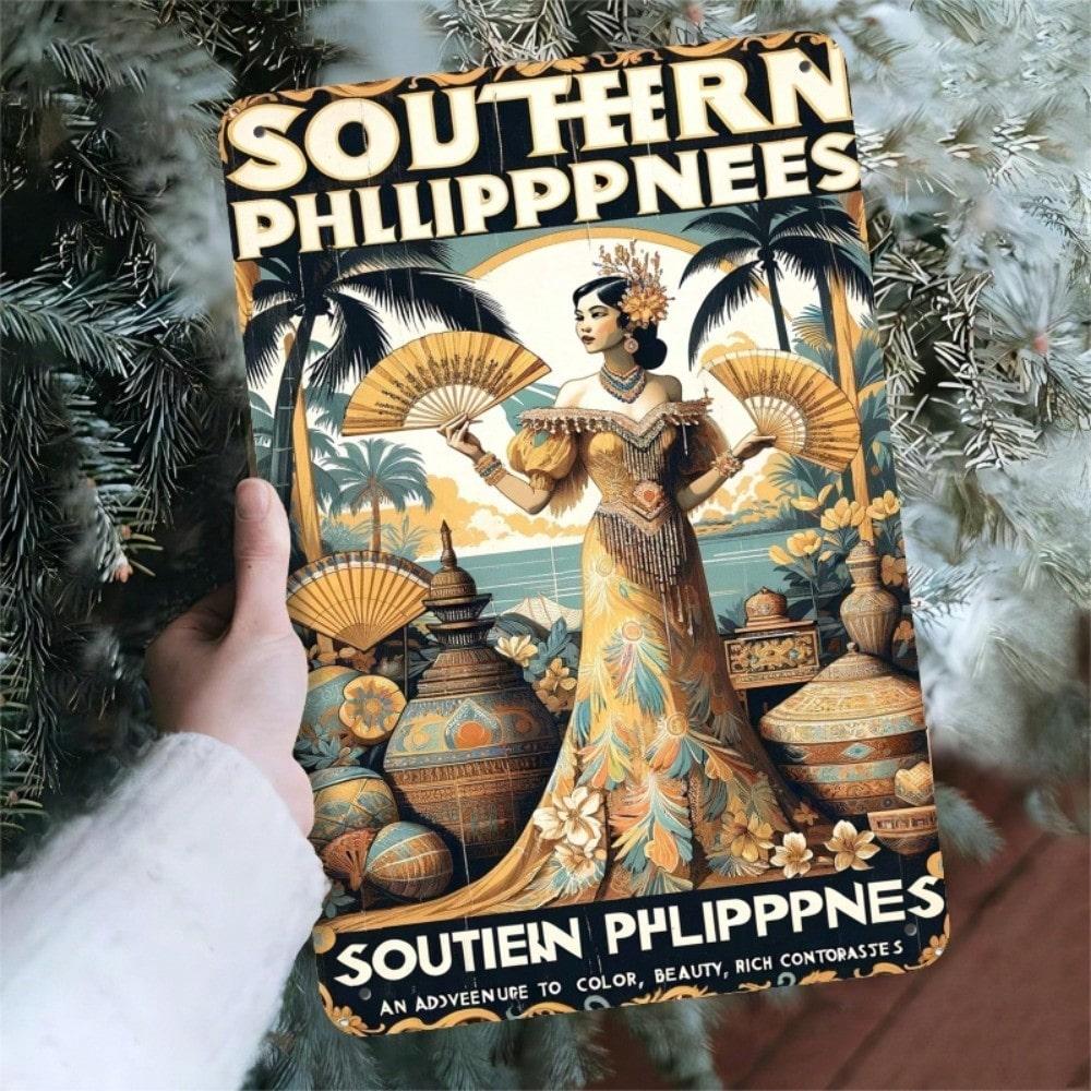 Винтажная металлическая табличка Филиппины Тропический пейзаж Настенное искусство Декор 20x30