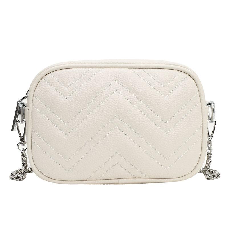 First layer cowhide small square bag women's bag new trendy fashion embroidered thread single shoulder messenger bag chain small bag