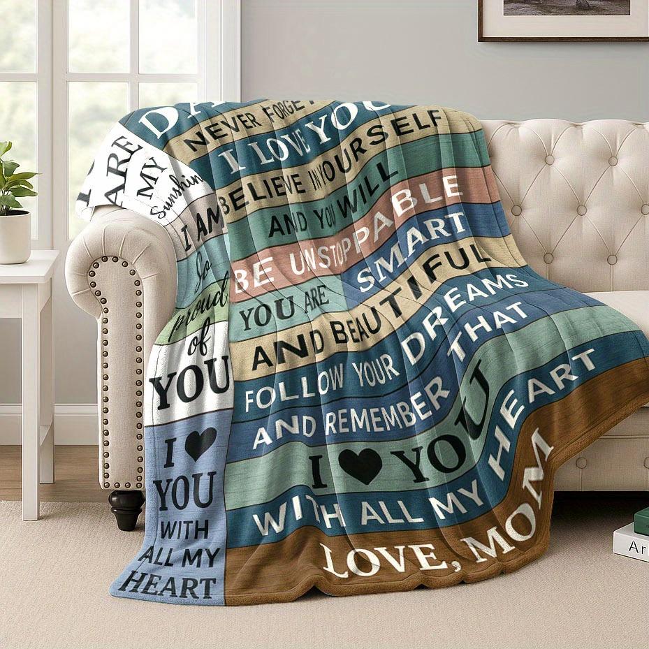 Daughter Gift Flannel Blanket, Light Beige with Heart Message, Soft All Season Throw from Mom, Inspirational Keepsake for Home