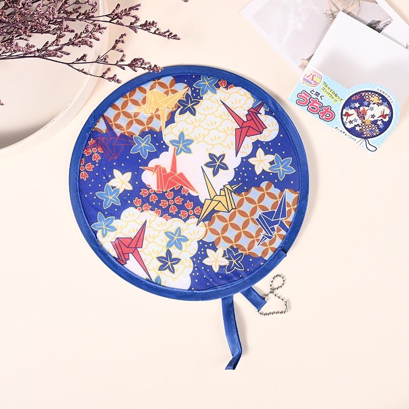 Portable Foldable Round Fan Cute Pattern Printed Fan Outdoor Beach Summer Use