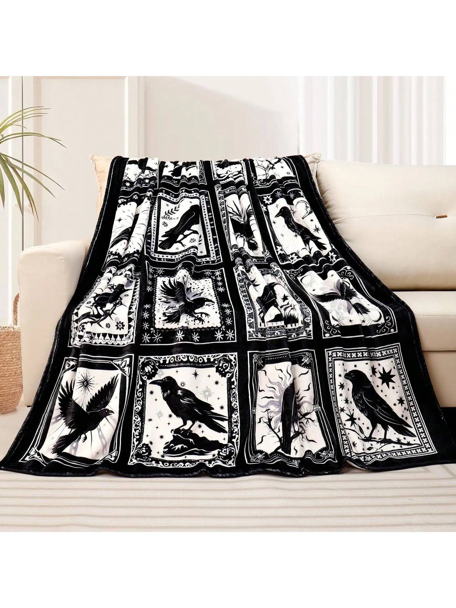 

Птица Черный Колибри Плед Очень Мягкий Ретро Готический Пледы Ворон Ворона Плед Подарок Любителю Птиц Покрывало Уютный Фланель 75X95CM серый