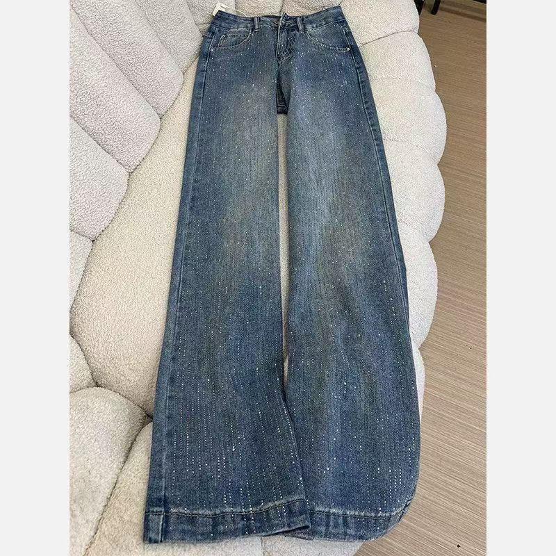 Gypsophila Rhinestone High-Waisted Loose Wide-Leg Jeans - Women's Spring/Autumn 2026