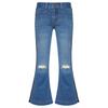 Kids Girls Casual Stripe Side Long Pants Elastic Waistband Ripped Bell-bottom Hem Denim Pants