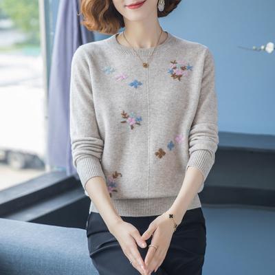 Herbst Winter Neue Mode Bestickter Pullover für Damen Kurzer Stil Mama Strickwaren Elegantes Design