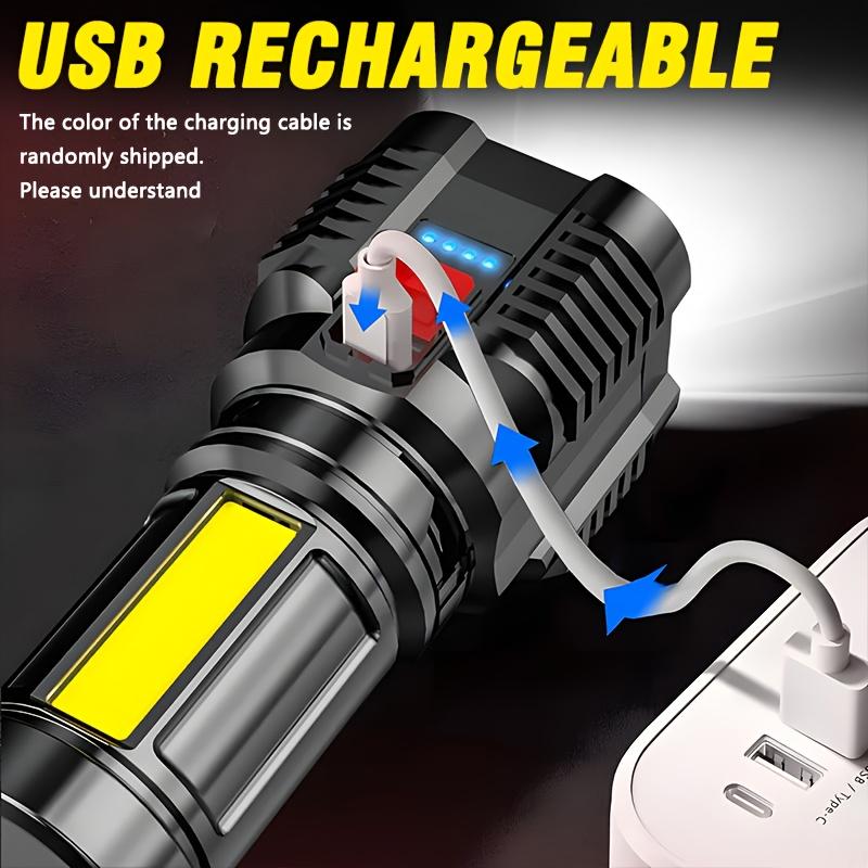 5 LED Rechargeable Flashlights with 4 Modes Power Display Waterproof Side Light for Camping, Hiking, Cycling, Fishing, Emergency