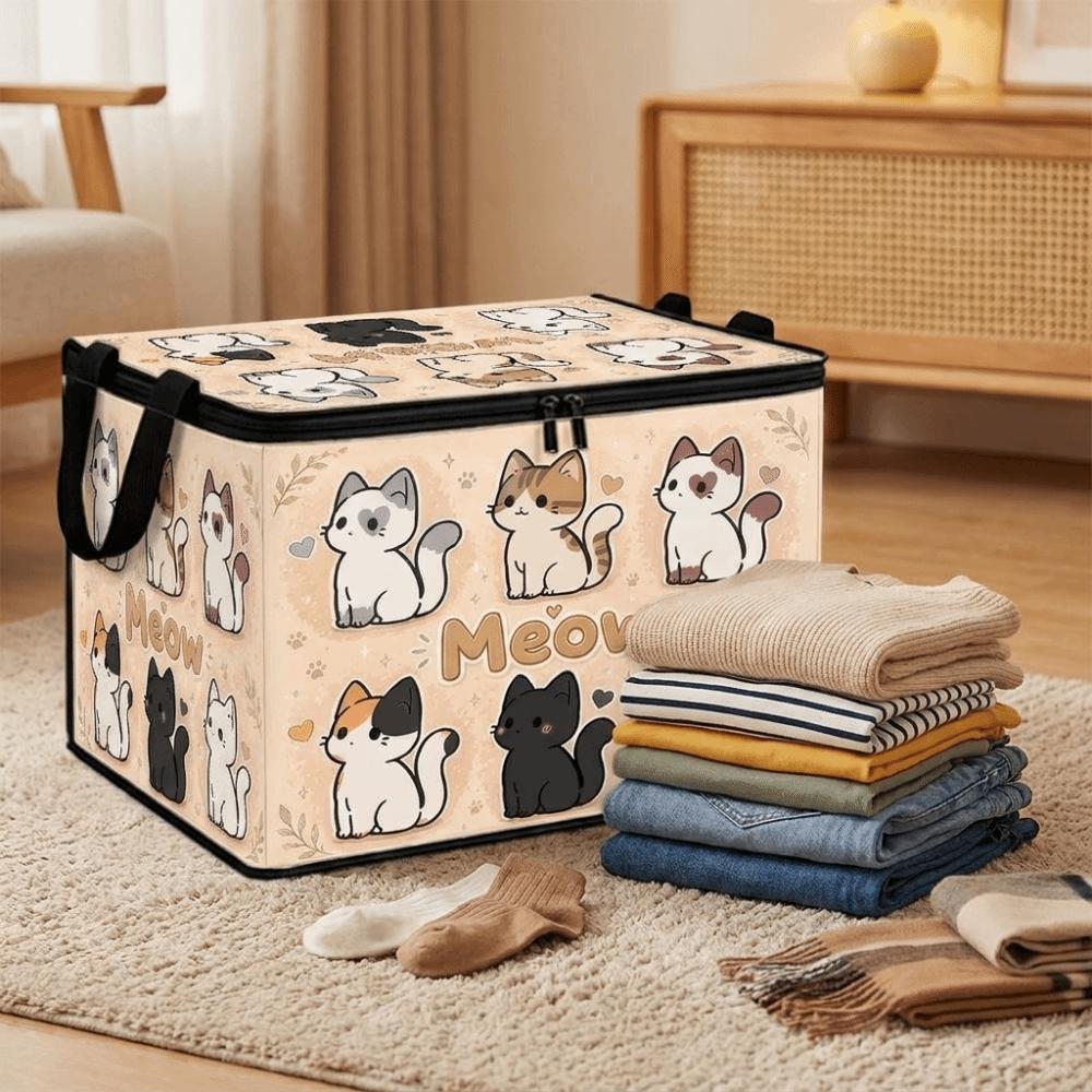 Non-woven Fabric Clothing Storage Box with Lid Cat Pattern Wardrobe Basket Clothing Storage