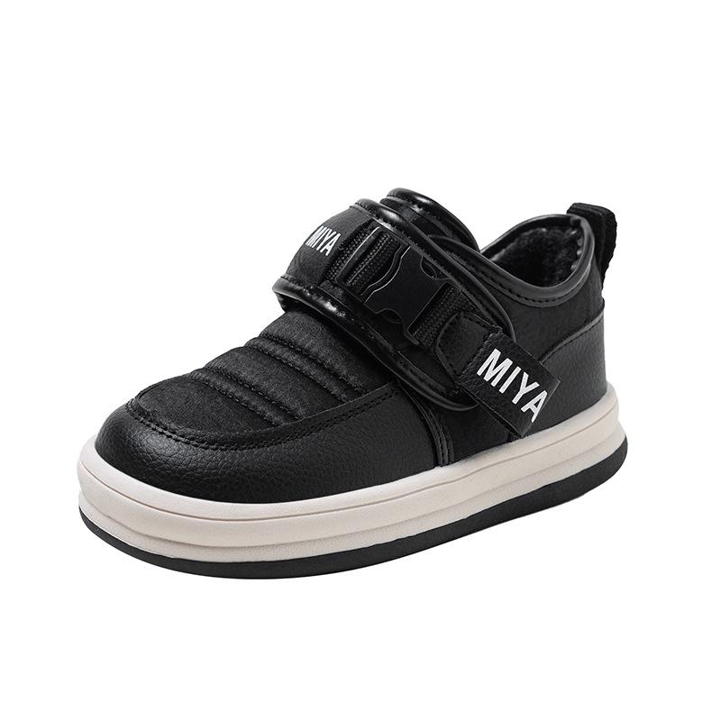 Unisex Buckle Winter Shoes: Warm Velvet, Versatile Cotton for Kids 16.5cm чёрный