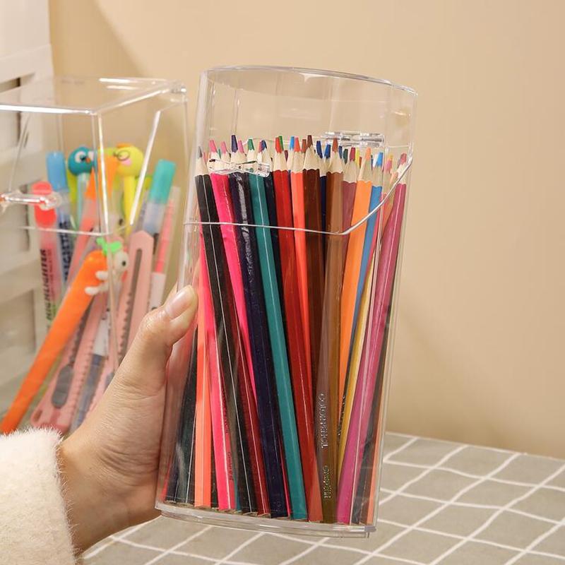 1 Acrylic Pen Holder Makeup Brush Holder Pencil Organizer Clear Stationery Storage Box Makeup Organizer with Lid Dust-proof Case