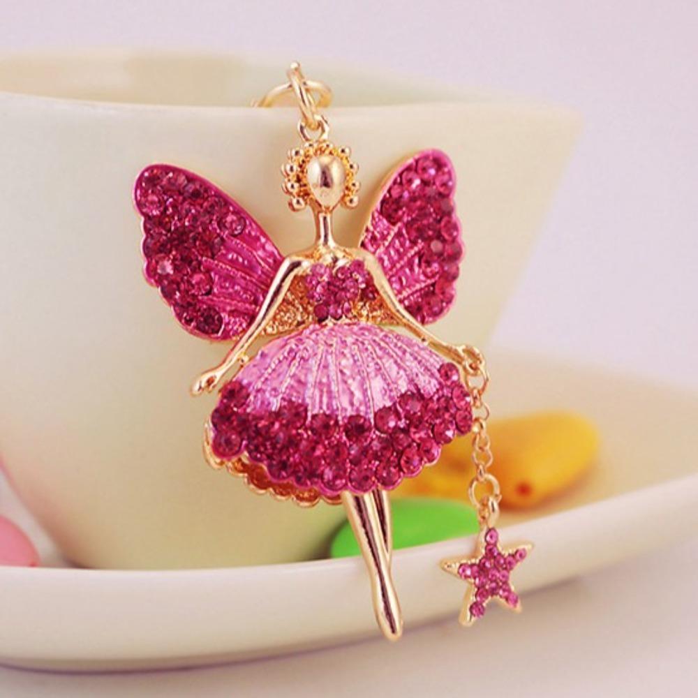 Exquisite Rhinestone Girl Pendant Zircon Car Key Ring Luxury Ballet Girl Keychain  Gifts