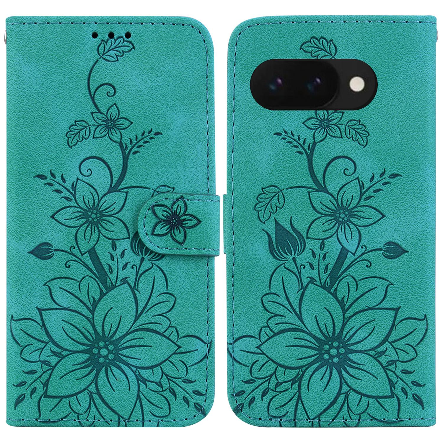 

For Google Pixel 9a Case Lily Flower Imprint Leather Phone Cover with Stand F