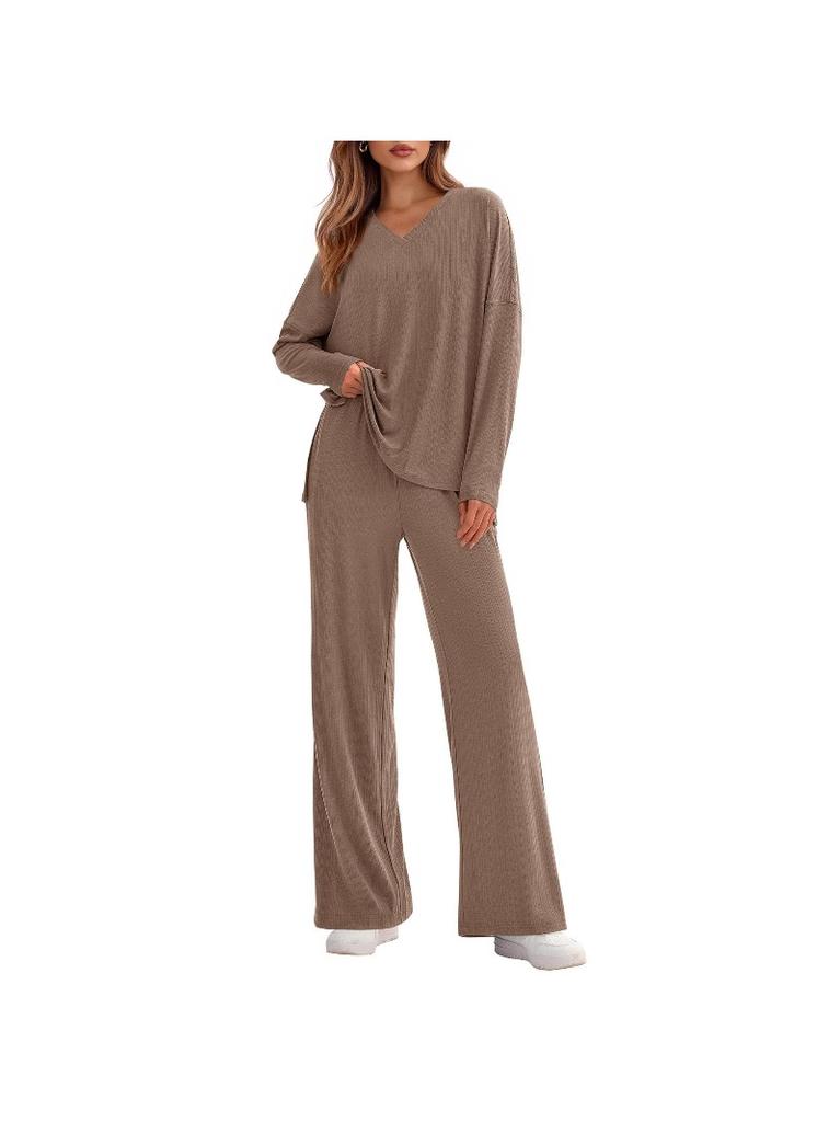 Autumn/Winter Two-Piece Set Casual Fashionable Loose-Fitting Long-Sleeve Top and Wide-Leg Pants