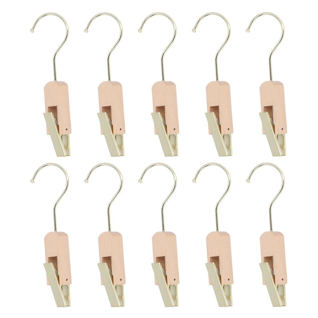 10cm Hanging Clips Metal Hook with Wood Clip 360 Degree Rotating Clothing Hooks for Closet Office