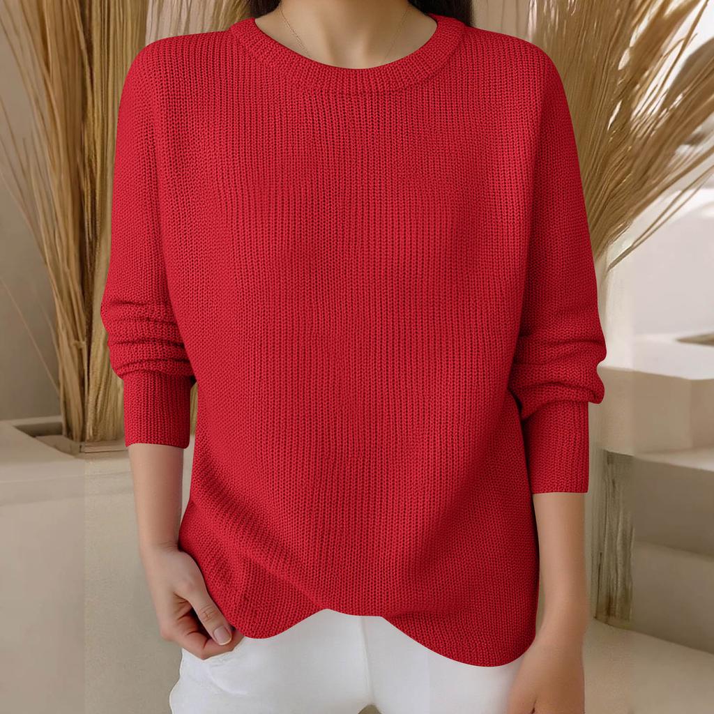 Long Sleeve Pullover Sweaters For Women O Neck Casual Cute Printing Knit Oversized Sweater