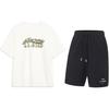 Li Ning Tengman Logo Printed Round Neck Pullover Short Sleeve T-Shirt Fashion Versatile Trendy Shorts Casual Sports Set AHSU973-1+AKST543-3