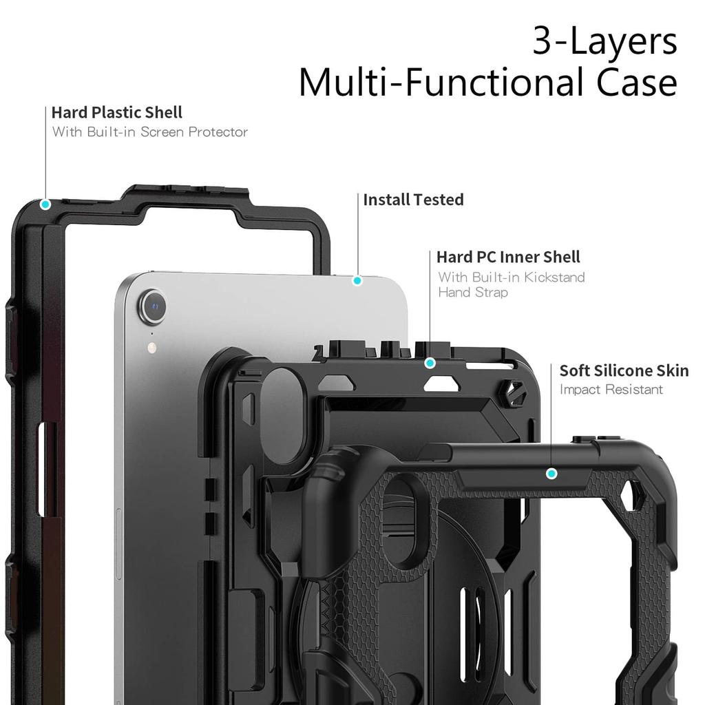 Case for IPad Mini 7 (A17 Pro)2024/ Mini 6 8.3'' with Screen Protector Pencil Holder [360 Rotating Hand Strap] &Stand Shockproof