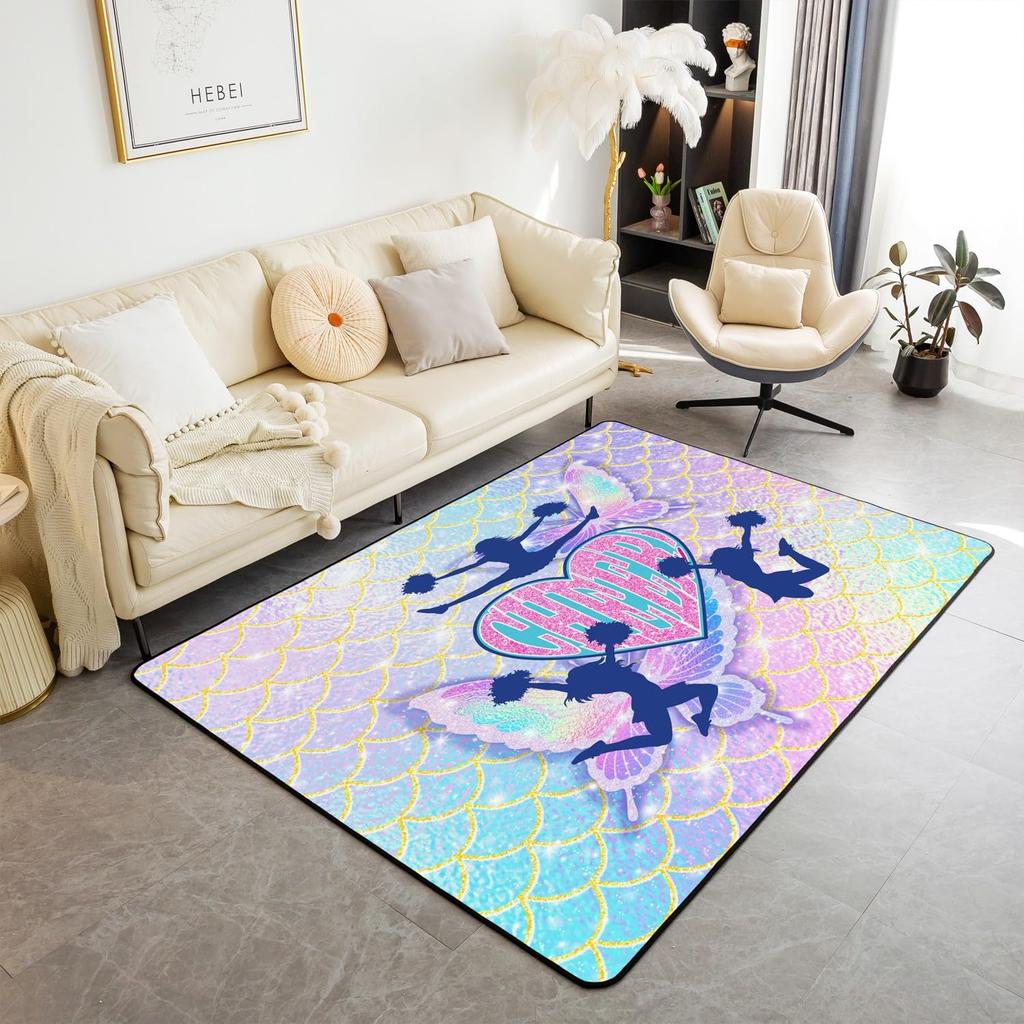 Gymnastics Girl Area Rug for Living Room Bedroom,Gymnastics Dancing Decor Carpet Girly Ballet Romantic Indoor Floor Mat Doormat