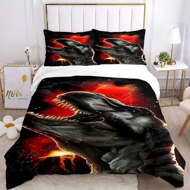 3pcs Tyrannosaurus Rex Dinosaur Bedding Set - Includes 1 Quilt Cover and 2 Pillowcases (No Core) - Anime Cartoon Design for Home Decor, Festival Gifts