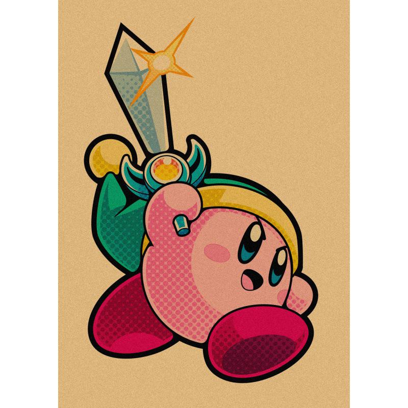 Kirby Retro Japanese Anime Poster - Cartoon Kraft Paper Wall Art