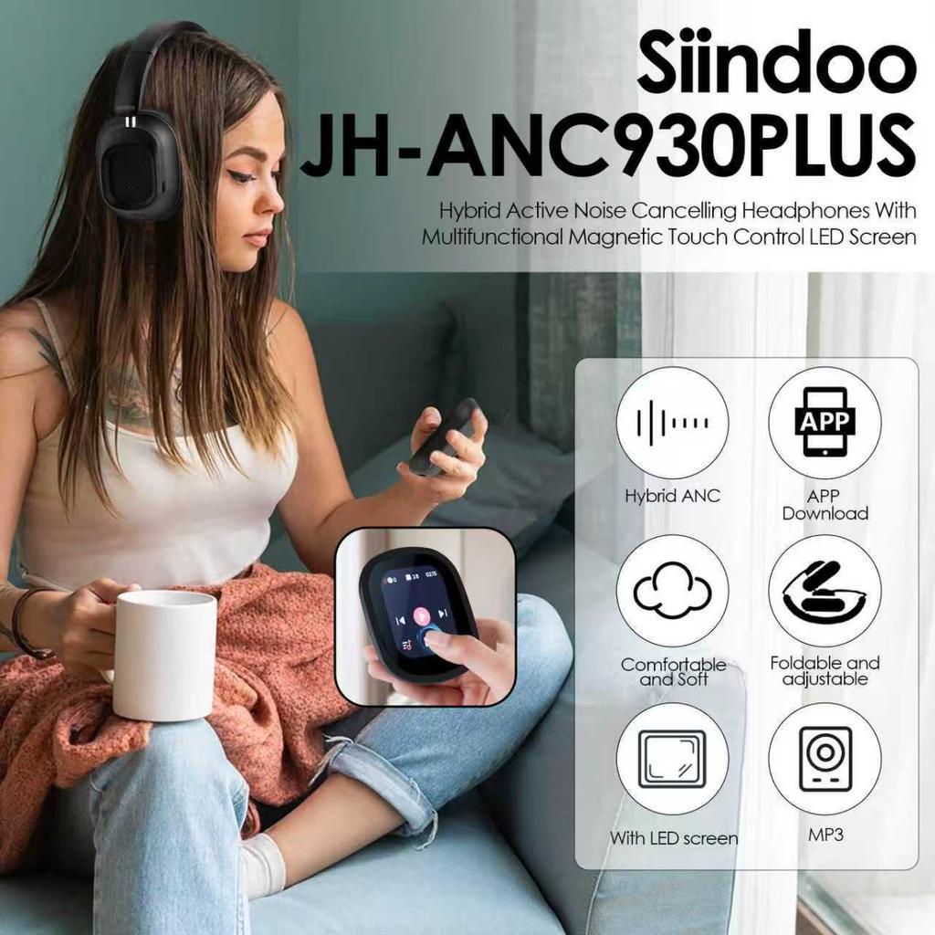 ANC Bluetooth Sportkopfhörer mit Touchscreen - Over-Ear, Geräuschunterdrückung, Transparentes Modell 930plus