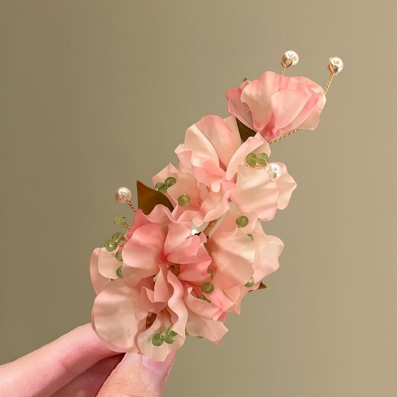 Peach Yaoyao~ Fabric flower pearl hairpin super fairy beautiful atmosphere duck bill clip light luxury temperament hair accessories woman