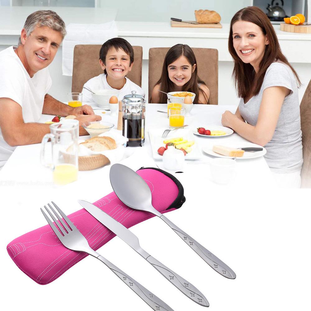 3 Pcs Stainless Steel Knifes Fork Spoon Family Travel Camping Cutlery Eyeful