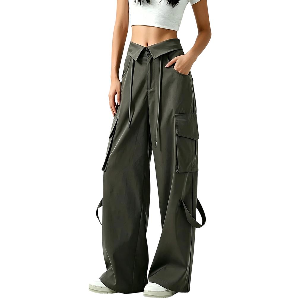 Women’s Fashion Loose Fit Wide Leg Pants with Drawstring Waist and Multiple Pockets for Casual and Athletic Wear
