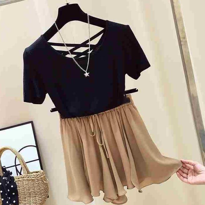 Sırtı Açık Tişört Kadın İlkbahar/Yaz Slim Fit Örme Kısa Kollu Tişört Buz İpek Tişört Örme Üst