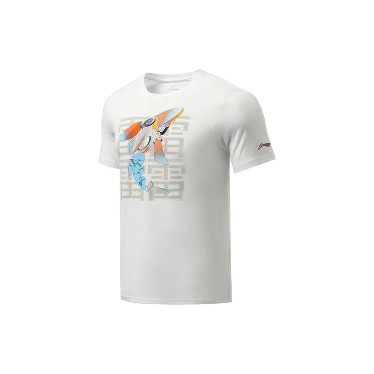 Li Ning Running Collection T Shirts Men's Standard White Crew Neck Moderate Straight Fit ATSR489-2