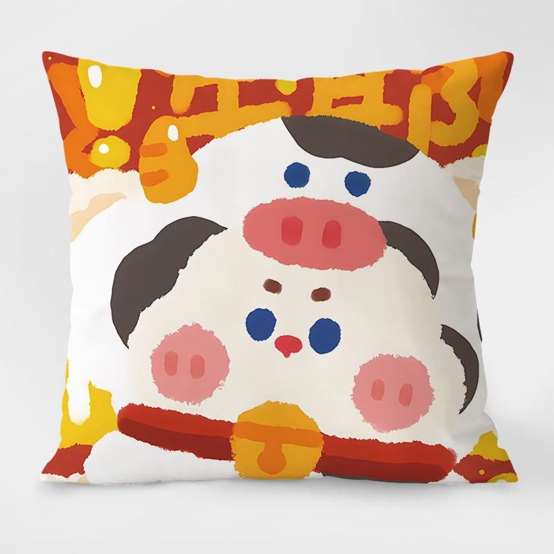 Cute Cartoon Pig Pattern Decorative Pillowcase Living Room Bedroom Square Cushion Pillowcase