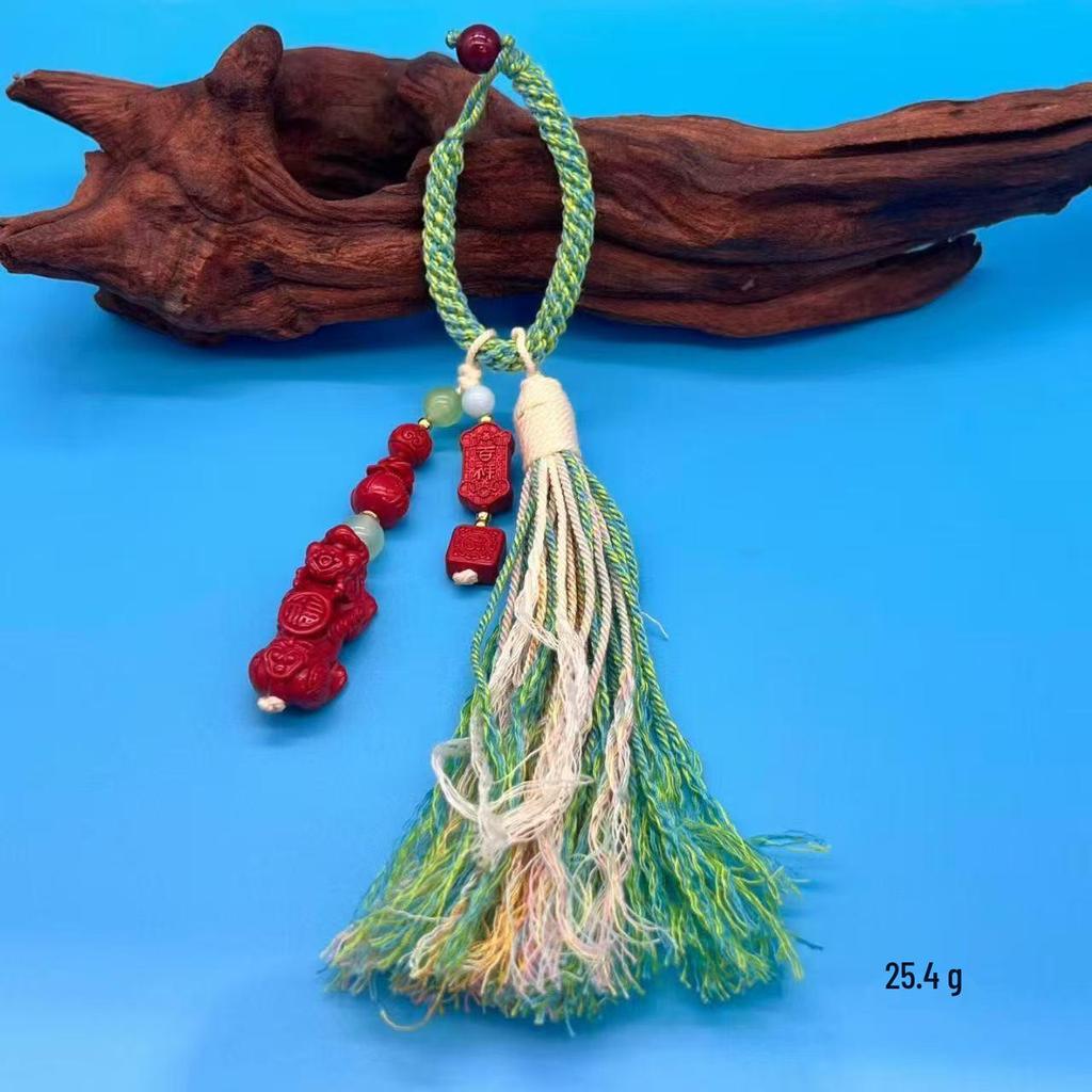 Authentischer Roter Sand Pixiu Drache & Phönix Anhänger: Sieben-Sterne-Schwert Kürbis Stil Auto- & Taschenhänge-Deko