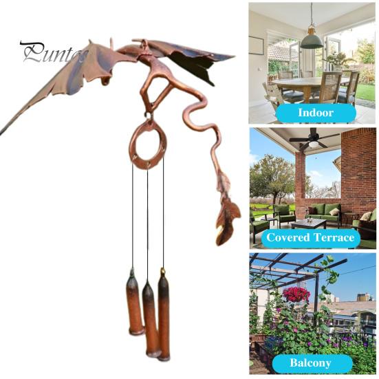 Windspiel aus Metall mit fliegendem Drachen und 3 Röhren, natürliche, beruhigende Melodie, für Garten, Terrasse, Außenbereich, Vintage-Drache, hängende Windglocke, Dekoration, Ornament