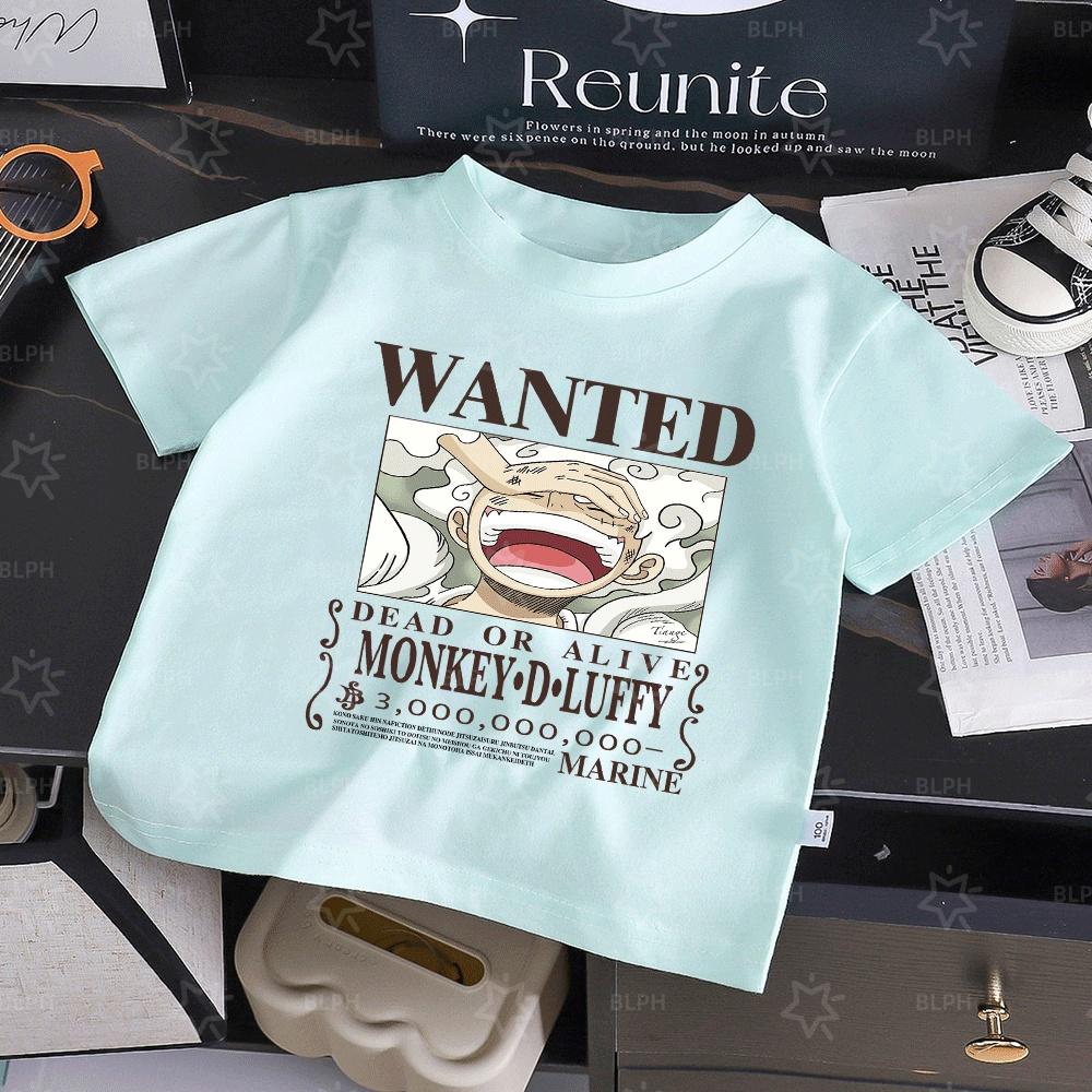 Gear 5 Wanted Poster Kids TShirt AnimeInspired Crew Neck Tee for Boys and Girls HighQuality Cotton Casual W