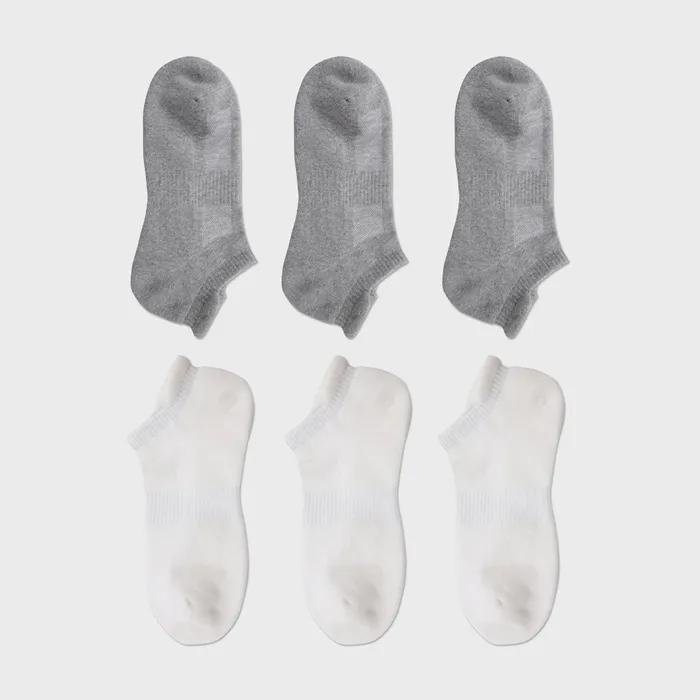 Cushioned Ankle Socks (Gray + Ivory) 6-Piece Set