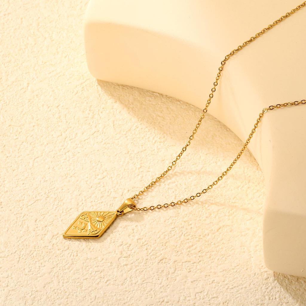 18K Gold French Retro Sun and Star Coin Necklace