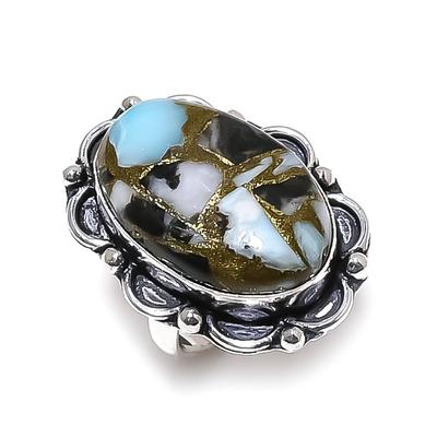 Natürlicher Zebra-Jaspis-Edelstein, handgefertigt, 925er Sterlingsilber, Geschenkring, Größe 6, Z8c12