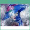 Diy Diamond Girl Painting 5d With Blue Hat Cross Stitch Kit Mosaic Diamond Embroidery Rose Full Roundsquare Drill Home Decoration