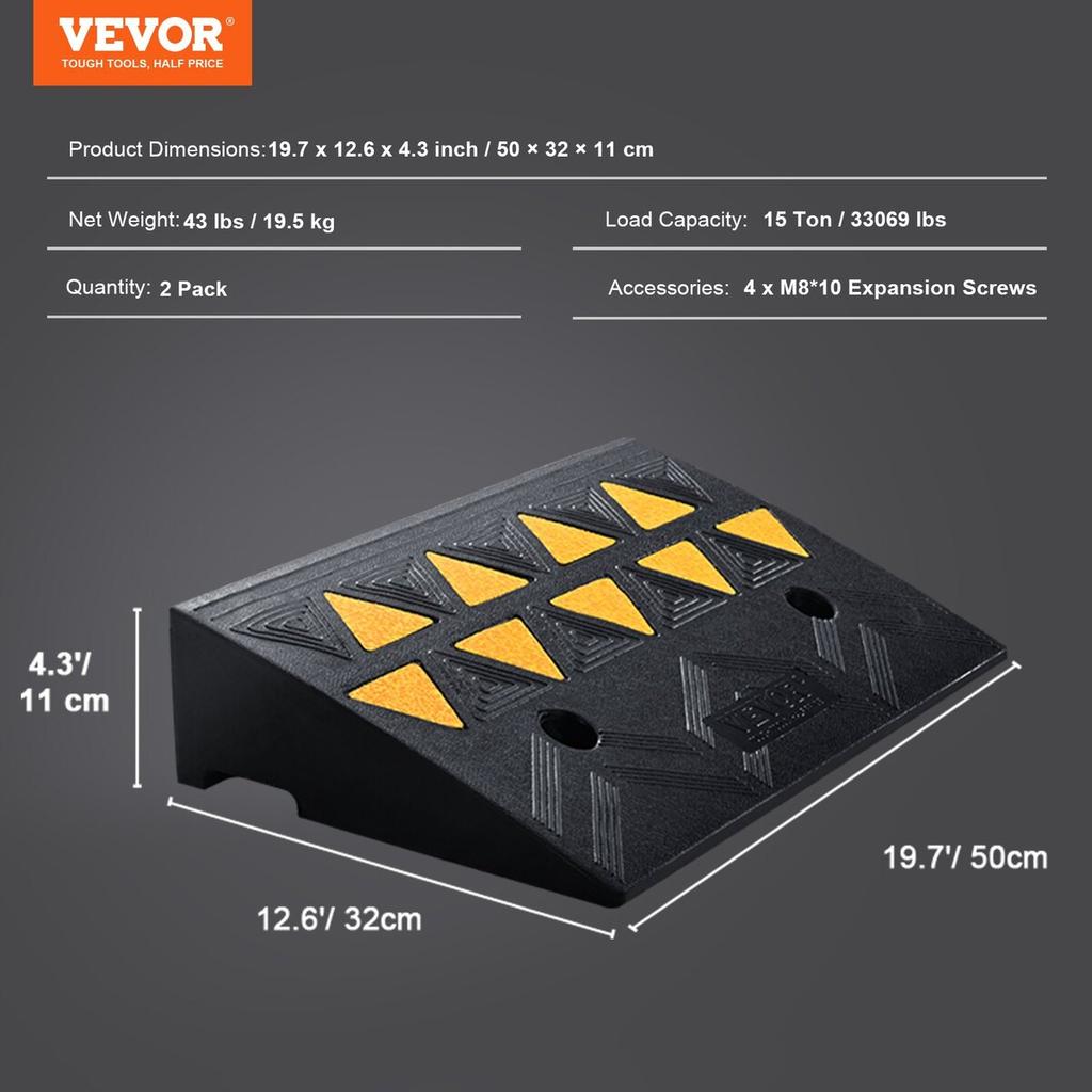 Rubber Curb Ramp Driveway Ramp for Curb 2 Pack 4.3" Rise 33069 Lbs Load