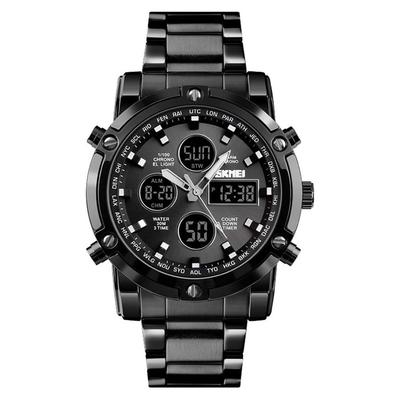 HINICE Men's Analog Digital Chronograph Watch Black Stainless Steel 30M Water Resistant Calendar Luminous Round Face