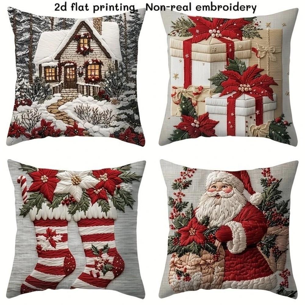 New Christmas Throw Pillow Covers Non-Real Embroidery 45x45 Festive Pillowcase Santa Claus Snowman Pillow Case Party Decor