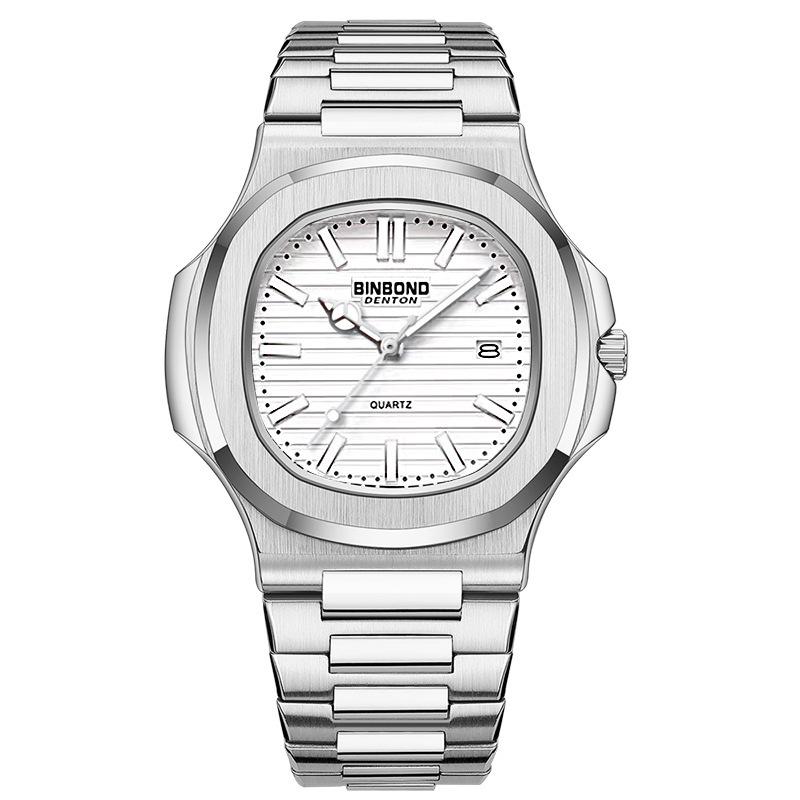 Binbang Men s Parrot Luminous Waterproof Stainless Steel Square Watch - Trendy Authentic European & American Design with Calendar