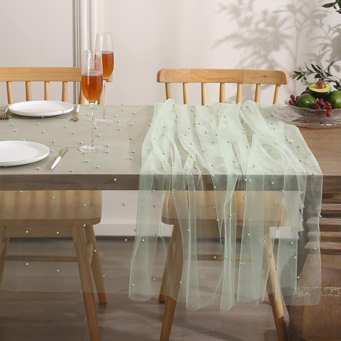 White Pearl Tulle Tablecloth Tulle Table Runner  White Tablecloth Wedding Veil Fabrics for Wedding Arch Dessert Table Decoration