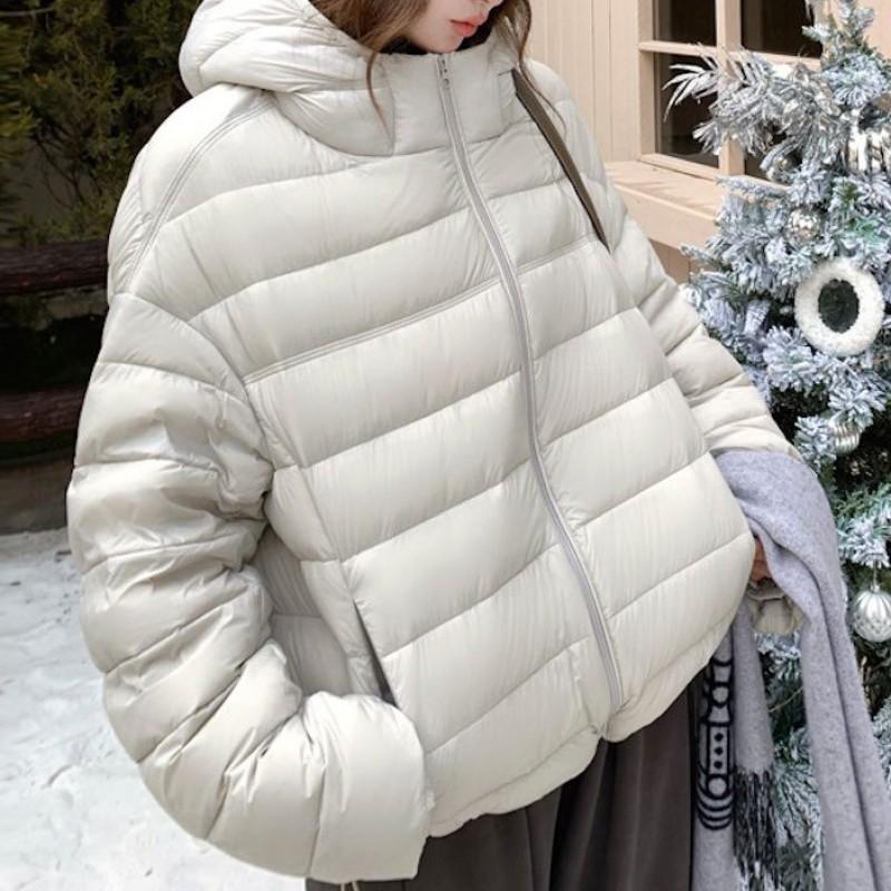 Korean Style Puff Sleeve Puffer Jacket Women 2026 Winter Loose Warm Hooded Commute Coat