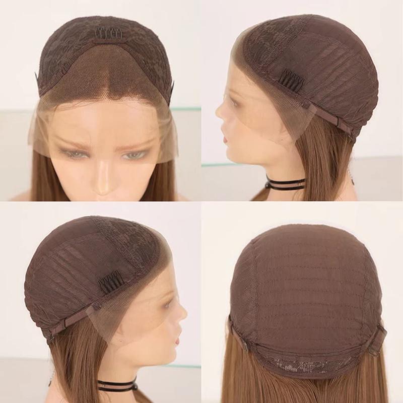 AIMEYA Dark Brown Long Curly Synthetic Lace Front Wigs for Women Free Part Pre Plucked Natural Hairline Cosplay Wigs