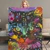 Cartoon Cat On the Bookshelf Printed Blanket for Sofa Bed Travel Camping Living Room Office Conditioning Blanket