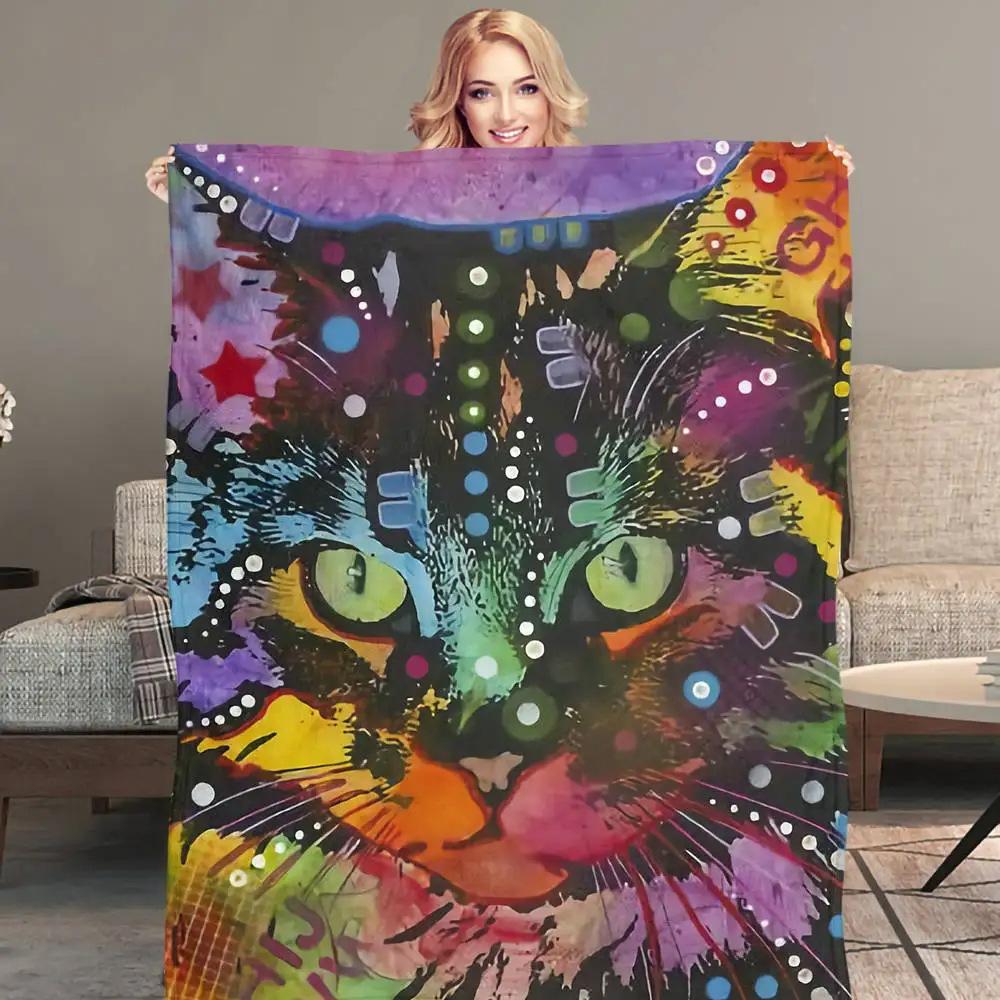 

Cartoon Cat on the Bookshelf Printed Blanket for Sofa Bed Travel Camping Living Room Office Conditioning Blanket 75x90cm