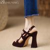 Fashion Square Toe Platform Women Sandals Super High Heels Shoes 2025 Trend Summer Slingback Shallow Dress Pumps Elegant Sandalias Mujer