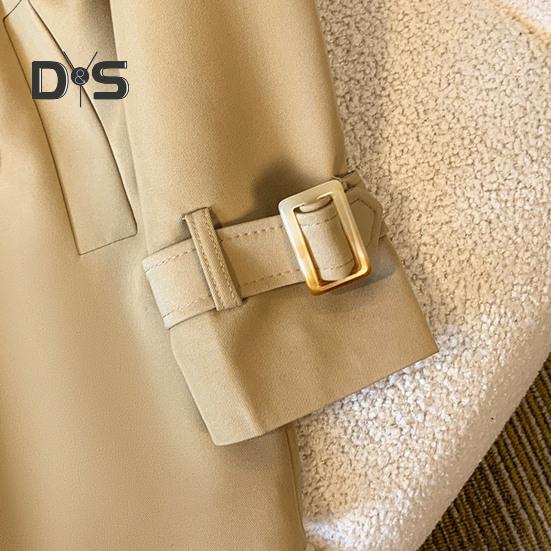 Winter Women Jacket Long Sleeves Elastic Drawstring Waist Pockets Windbreaker Double-breasted Coat Mid Length Windproof Warm Coat