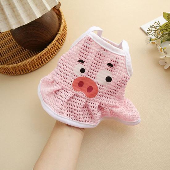 

Літні футболки для собак Дихаюча безрукавка для домашніх тварин Мультяшна порожниста жилетка для домашніх тварин з плісированим подолом для малих середніх собак котів XS рожевий